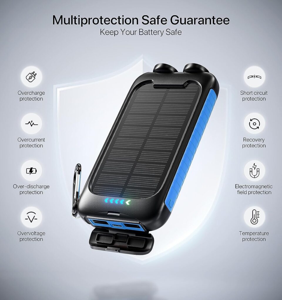 Solar Charger Power Bank, Nuynix 38800mAh Portable Phone Charger with 1 Type C 2 USB Ports Built-in Dual LED Flashlight, 15W Fast Charging Waterproof Solar Panel Charger for iPhone, iPad, Samsung