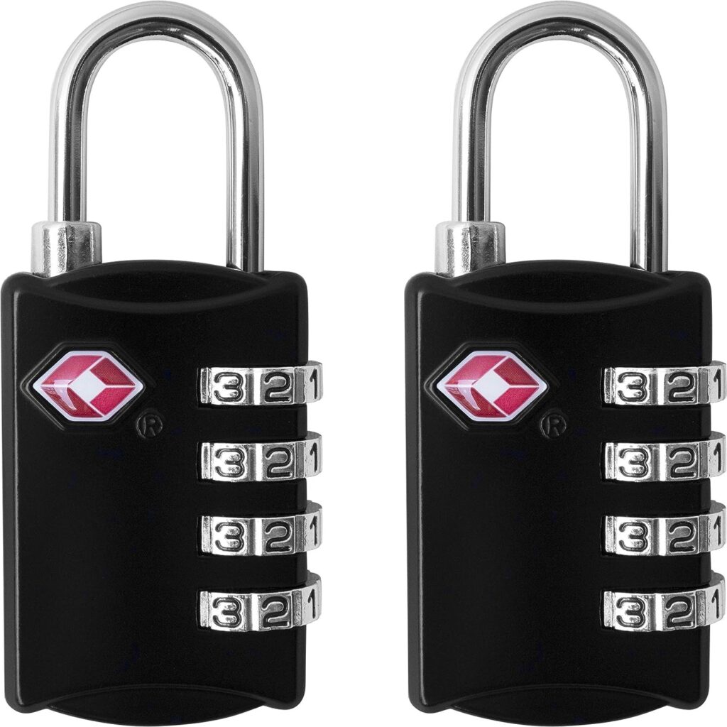 TSA Luggage Locks (2 Pack) - 4 Digit Combination Steel Padlocks - Approved Travel Lock for Suitcases Baggage - TSA Lock - Black