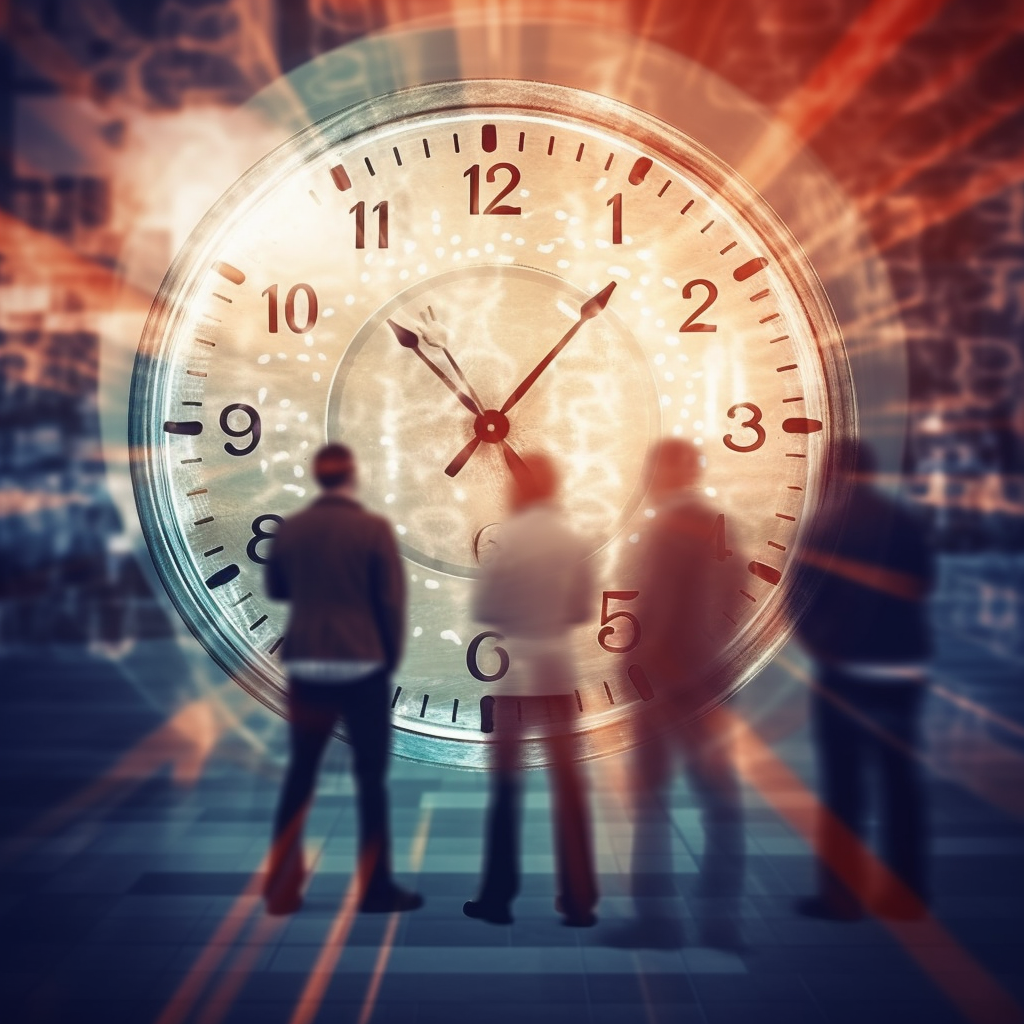 Clock with travellers setting their time